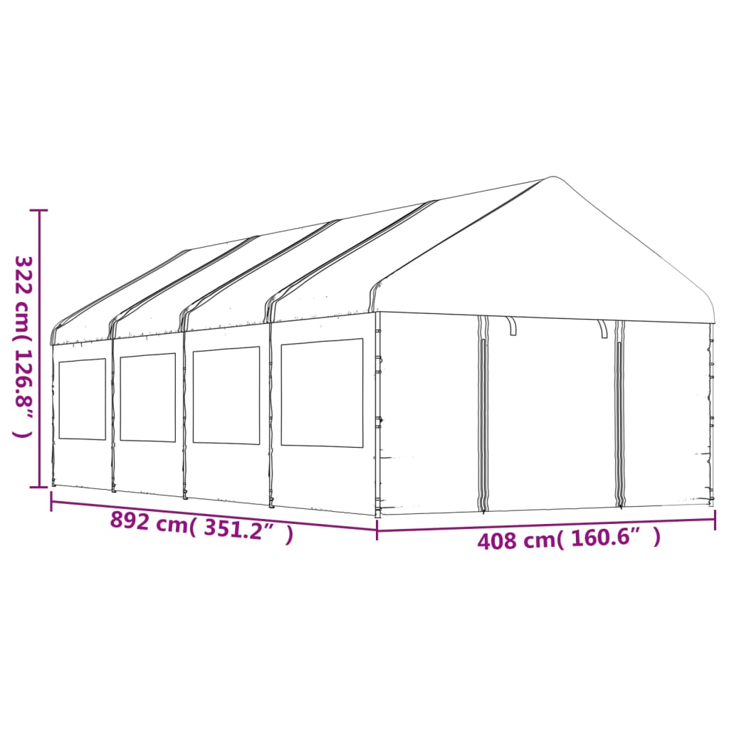 vidaXL Κιόσκι με Τέντα Λευκό 8,92 x 4,08 x 3,22 μ. από Πολυαιθυλένιο