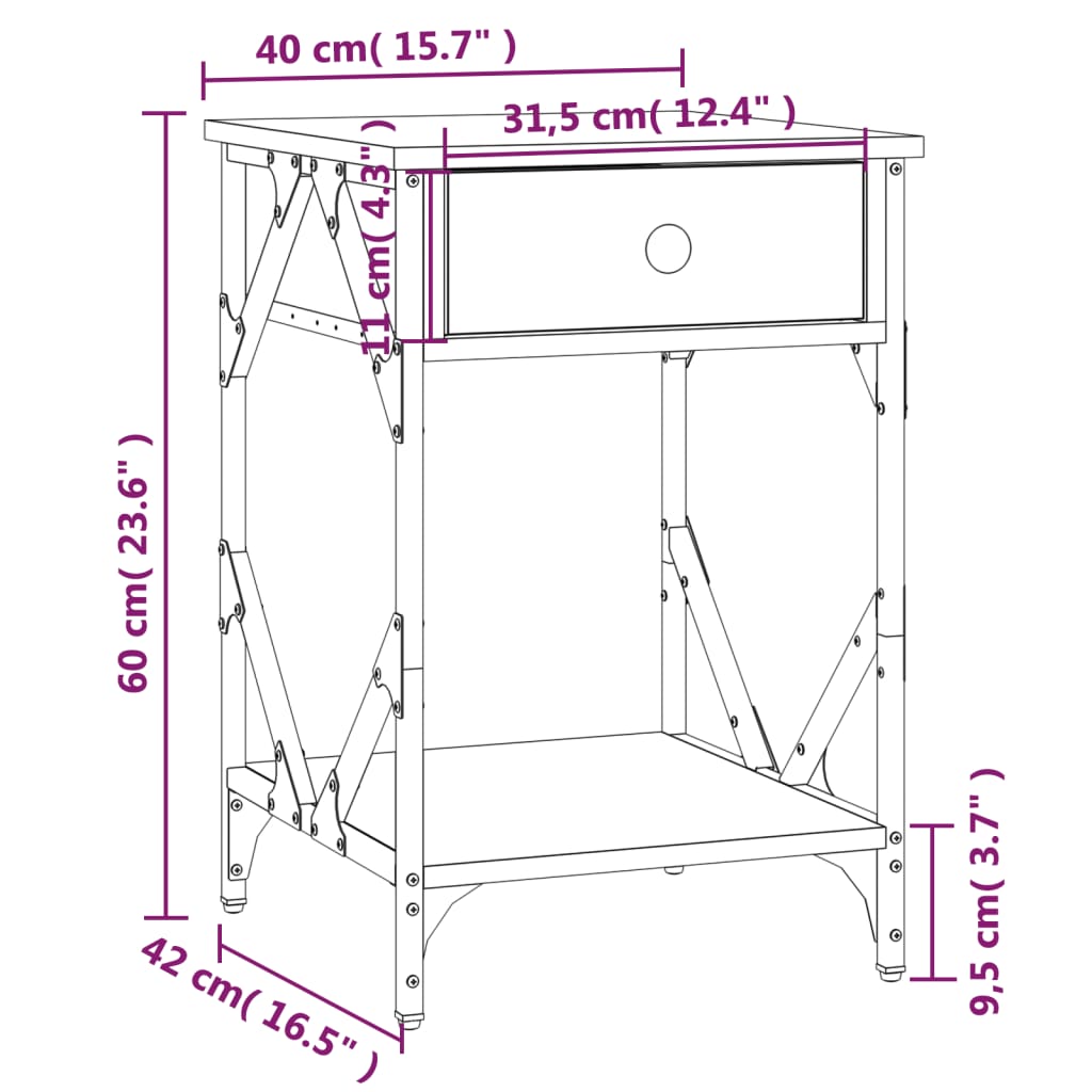 vidaXL Κομοδίνο Μαύρο 40 x 42 x 60 εκ. από Επεξεργασμένο Ξύλο