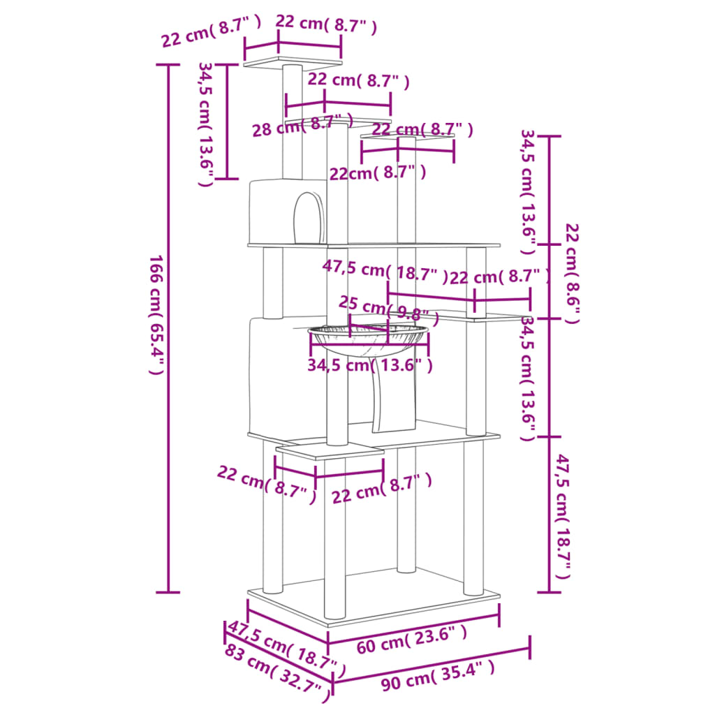 vidaXL Γατόδεντρο Aνοιχτό Γκρι 166 εκ. με Στύλους Ξυσίματος από Σιζάλ