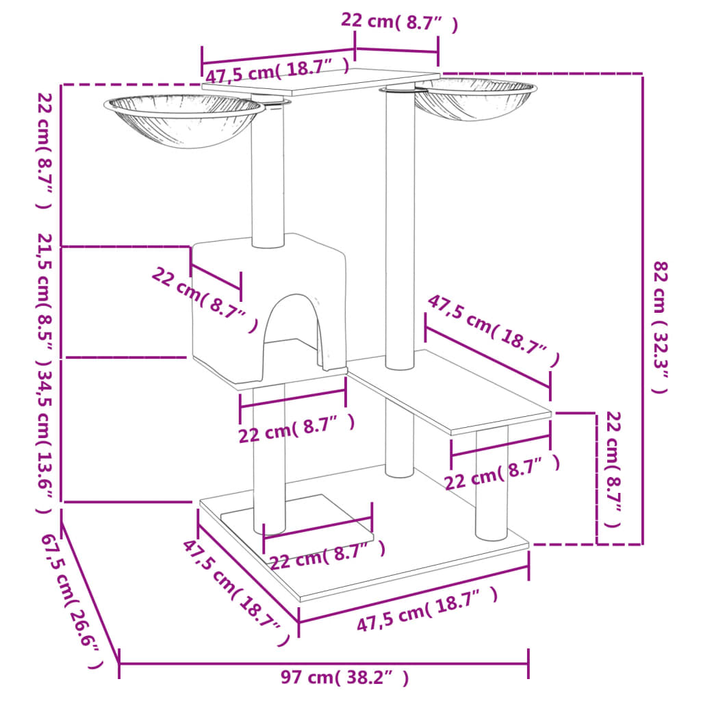 vidaXL Γατόδεντρο Κρεμ 82 εκ. με Στύλους Ξυσίματος