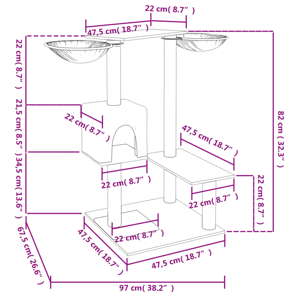 vidaXL Γατόδεντρο Aνοιχτό Γκρι 82 εκ. με Στύλους Ξυσίματος