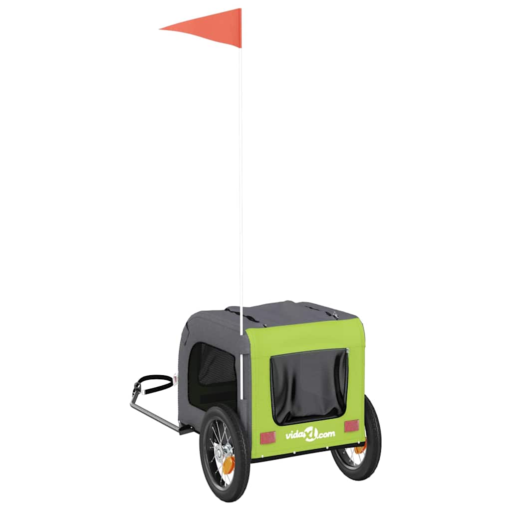 vidaXL Τρέιλερ Ποδηλάτου Κατοικίδιων Πράσινο/Γκρι Ύφασμα Oxford/Σίδηρο