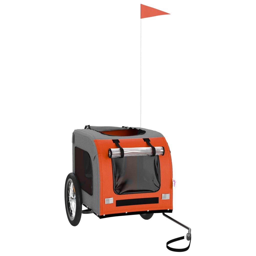 vidaXL Τρέιλερ Ποδηλάτου Κατοικίδιων Πορτοκαλί/Γκρι Oxford/Σίδηρος