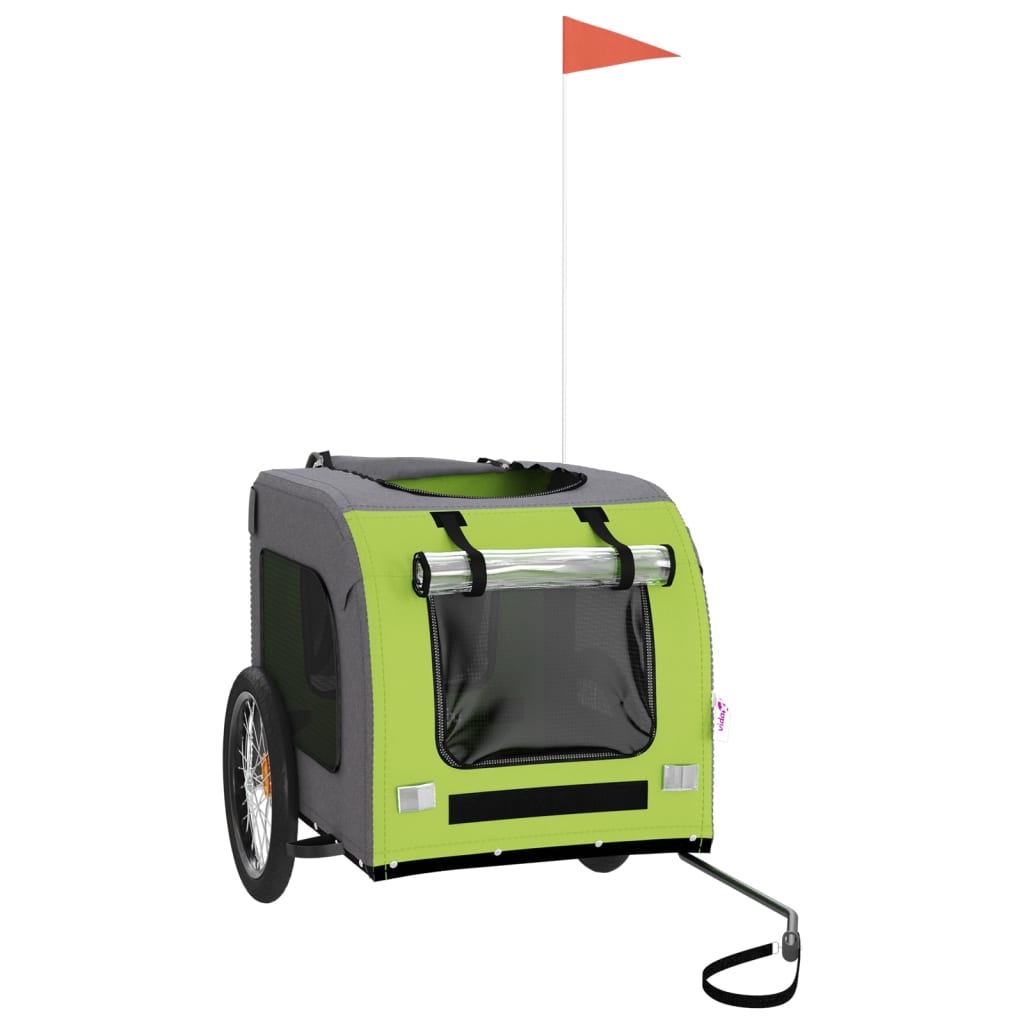 vidaXL Τρέιλερ Ποδηλάτου Κατοικίδιων Πράσινο/Γκρι Ύφασμα Oxford/Σίδηρο