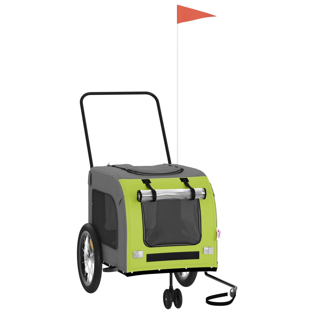 vidaXL Τρέιλερ Ποδηλάτου Κατοικίδιων Πράσινο/Γκρι Ύφασμα Oxford/Σίδηρο