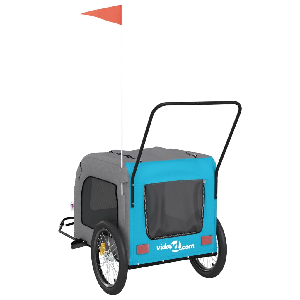 vidaXL Τρέιλερ Ποδηλάτου Κατοικίδιων Μπλε/Γκρι Ύφασμα Oxford/Σίδηρος