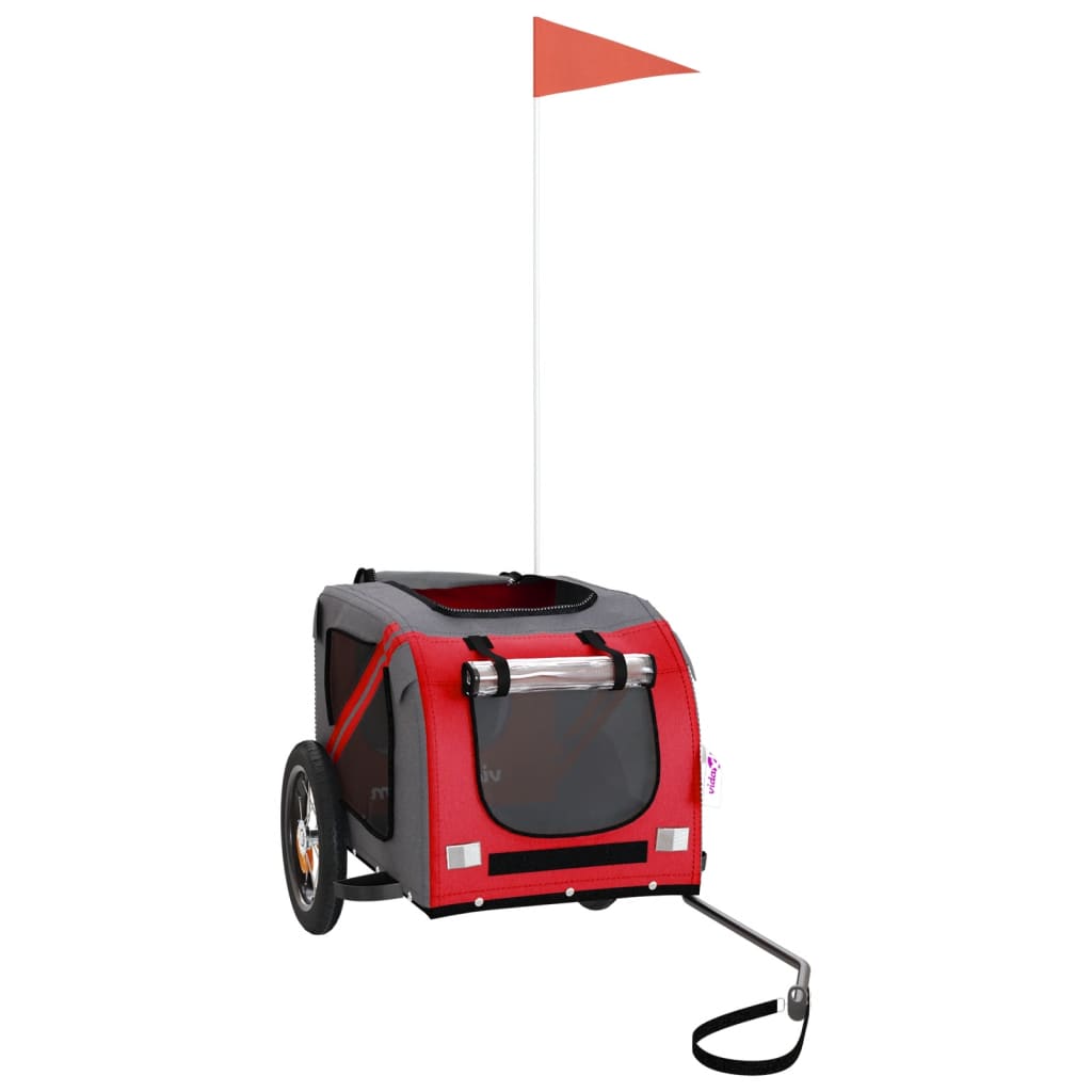 vidaXL Τρέιλερ Ποδηλάτου Κατοικίδιων Κόκκινο/Γκρι Ύφασμα Oxford/Σίδηρο