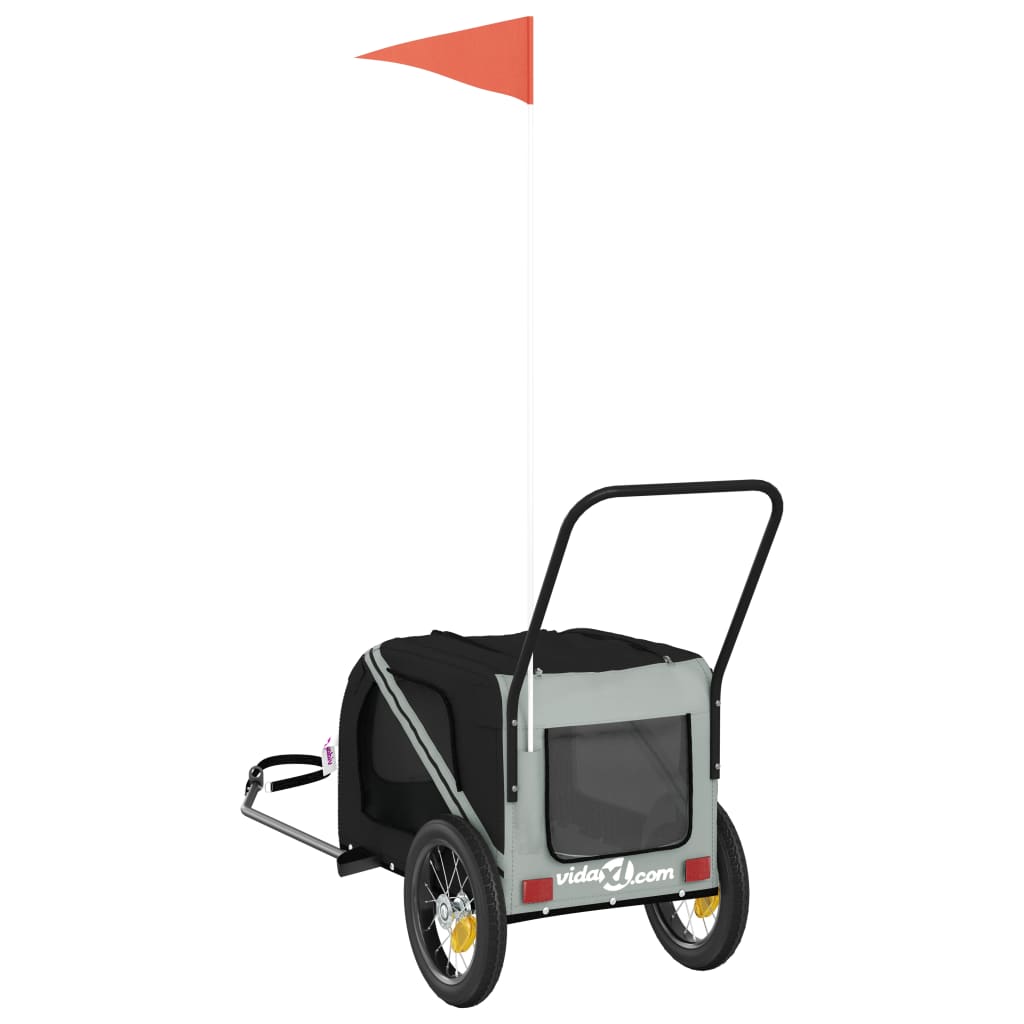 vidaXL Τρέιλερ Ποδηλάτου Κατοικίδιων Γκρι/Μαύρο Ύφασμα Oxford/Σίδηρος