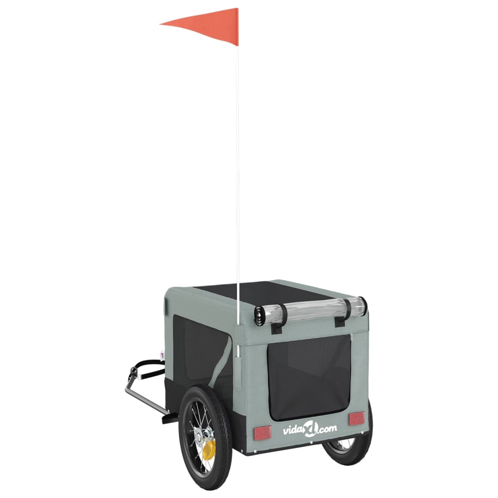 vidaXL Τρέιλερ Ποδηλάτου Κατοικίδιων Γκρι/Μαύρο Ύφασμα Oxford/Σίδηρος