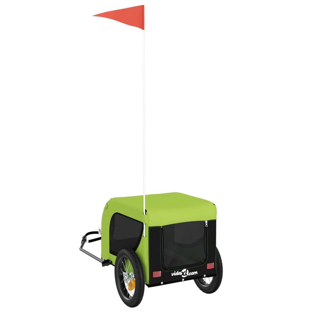 vidaXL Τρέιλερ Ποδηλάτου Κατοικίδιων Πράσινο/Μαύρο Oxford/Σίδηρος