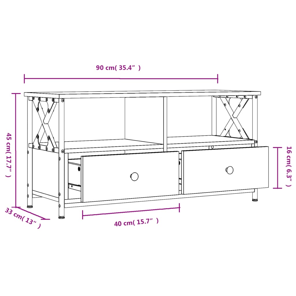 vidaXL Έπιπλο Τηλεόρασης Sonoma Γκρι 90x33x45 εκ. Επεξ. Ξύλο/Σίδερο