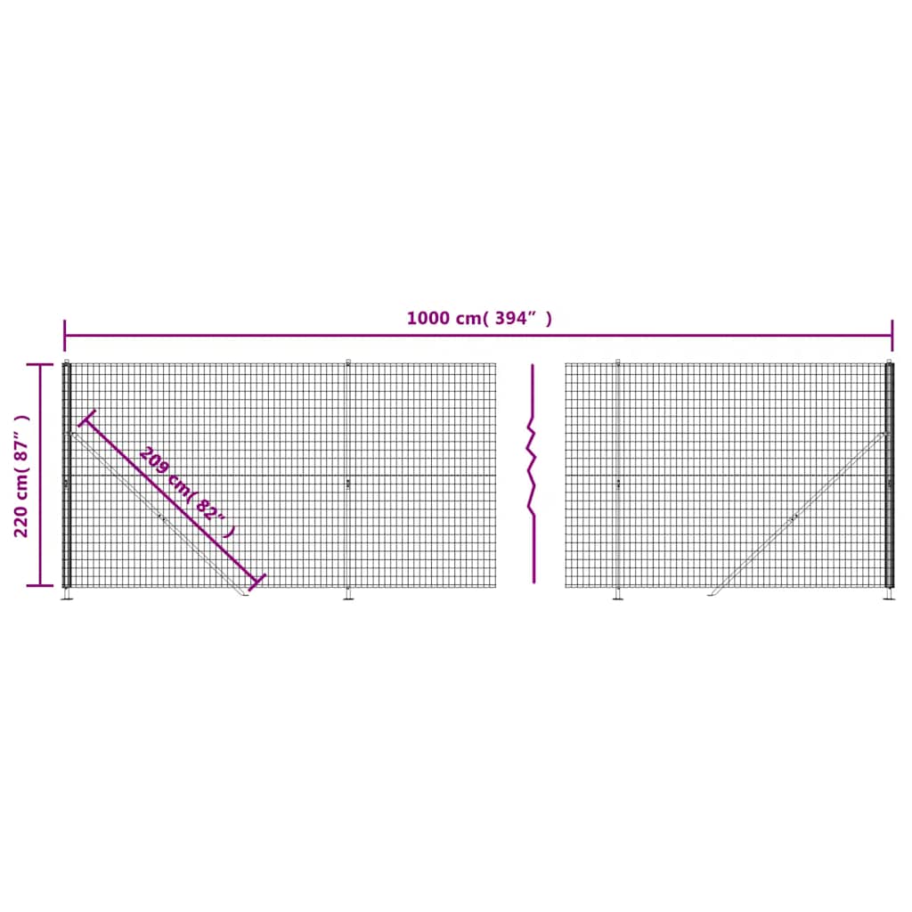 vidaXL Συρματόπλεγμα Περίφραξης Ανθρακί 2,2x10 μ. με Βάσεις Φλάντζα