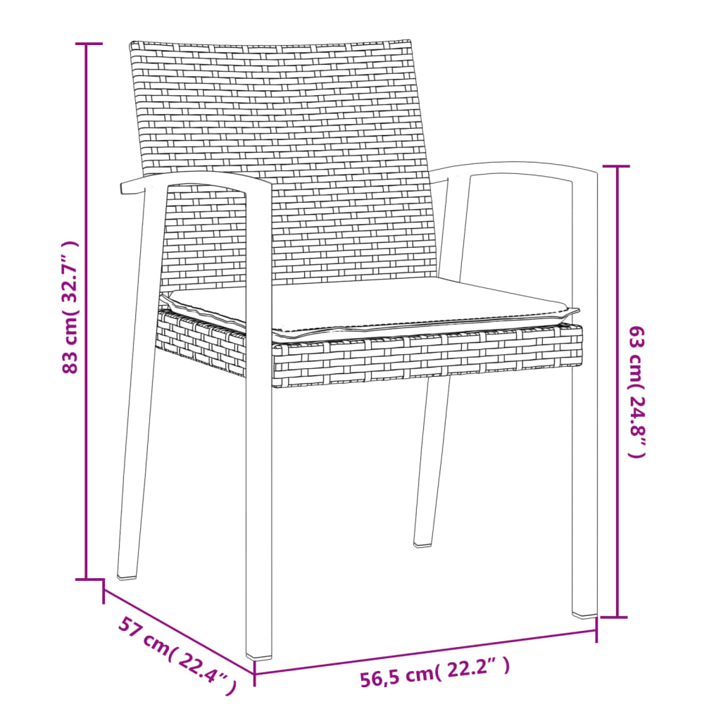 vidaXL Καρέκλες Κήπου 2 τεμ. Καφέ 56,5x57x83 εκ. Συνθ. Ρατάν&Μαξιλάρια