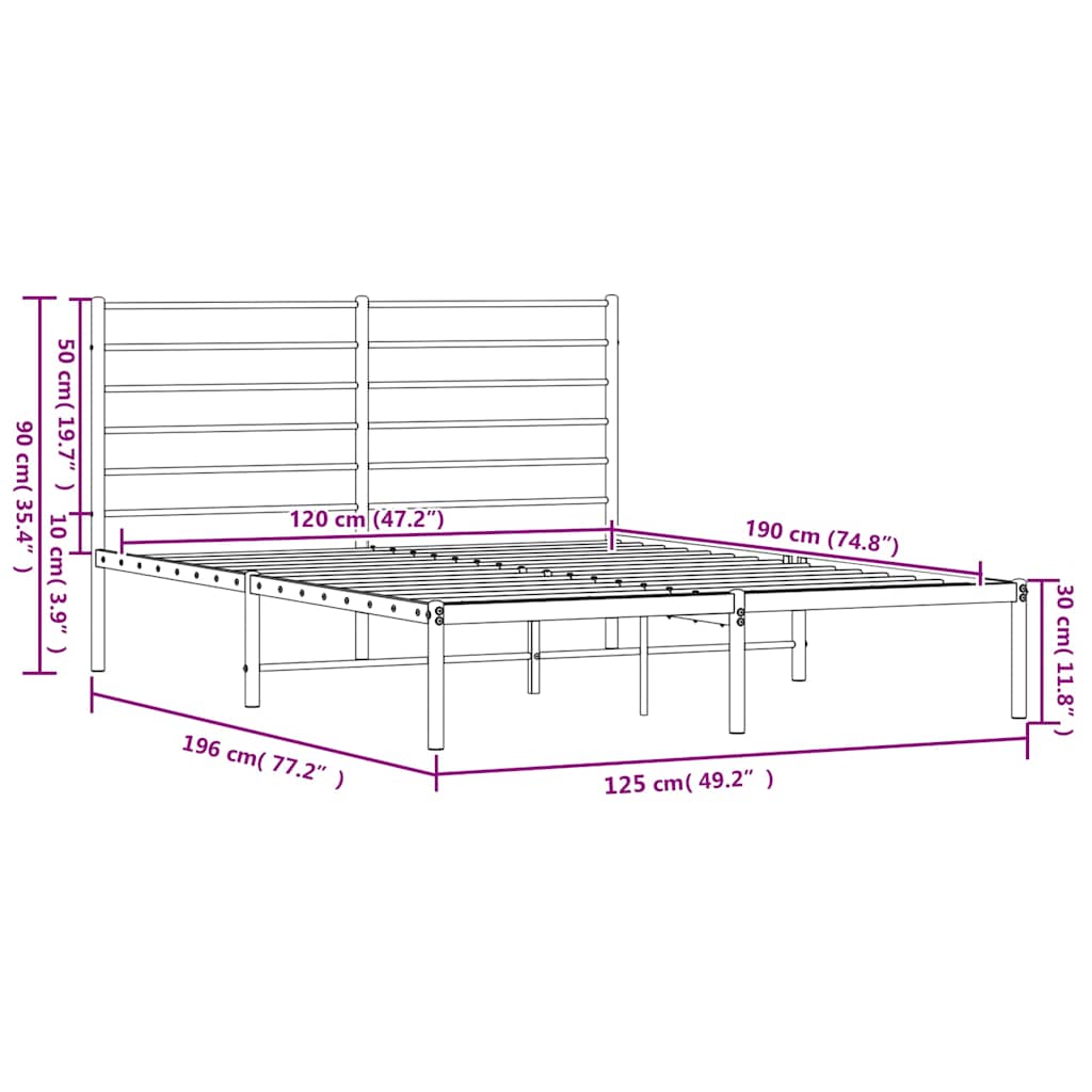 vidaXL Πλαίσιο Κρεβατιού με Κεφαλάρι Μαύρο 120 x 190 εκ. Μεταλλικό