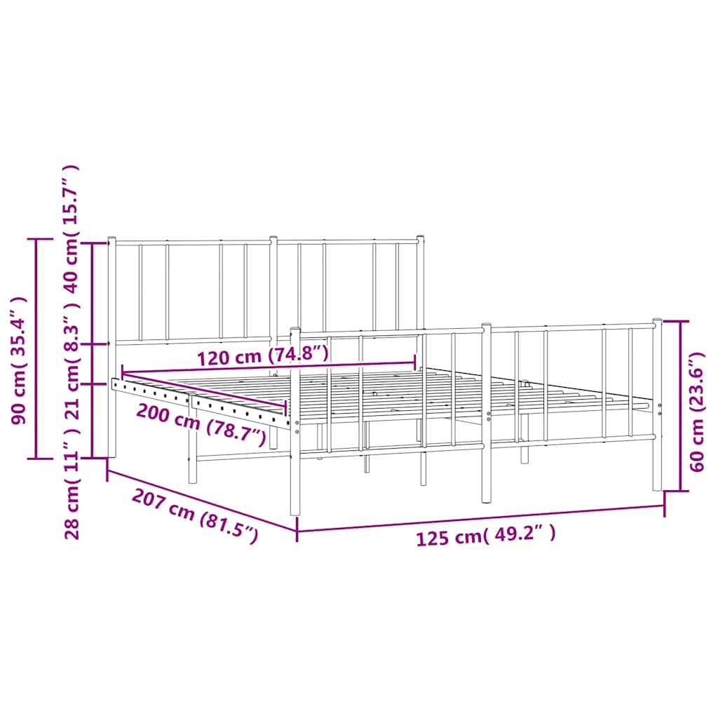 vidaXL Πλαίσιο Κρεβατιού με Κεφαλάρι&Ποδαρικό Μαύρο 120x200εκ. Μέταλλο