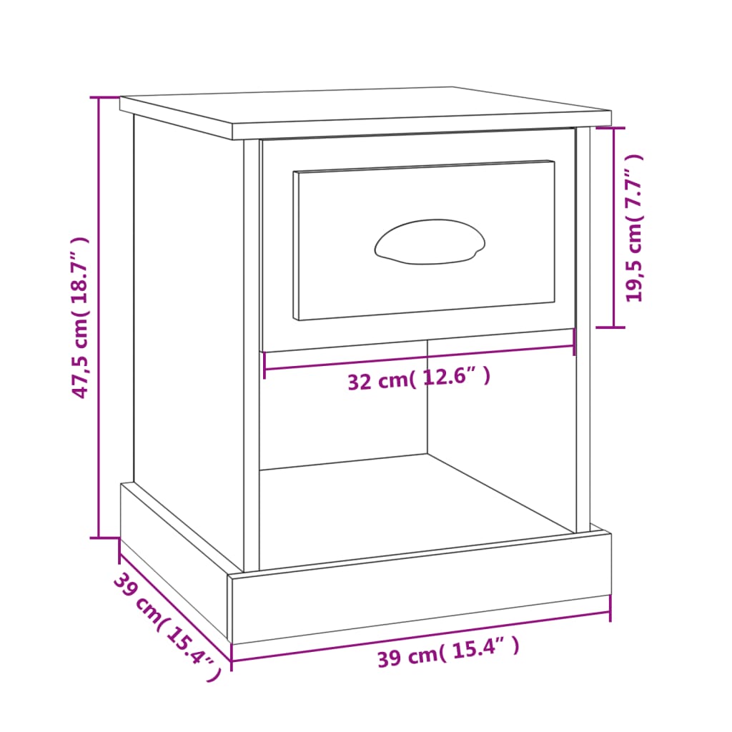 vidaXL Κομοδίνο Γυαλ. Λευκό 39x39x47,5 εκ. από Επεξεργασμένο Ξύλο