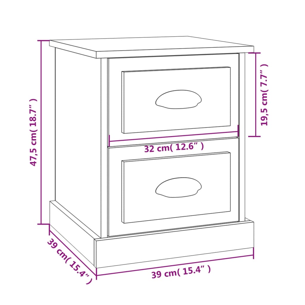 vidaXL Κομοδίνα 2 τεμ. Γκρι Sonoma 39x39x47,5 εκ. Επεξεργασμένο Ξύλο