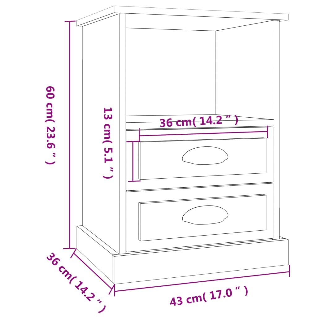 vidaXL Κομοδίνο Λευκό 43 x 36 x 60 εκ.