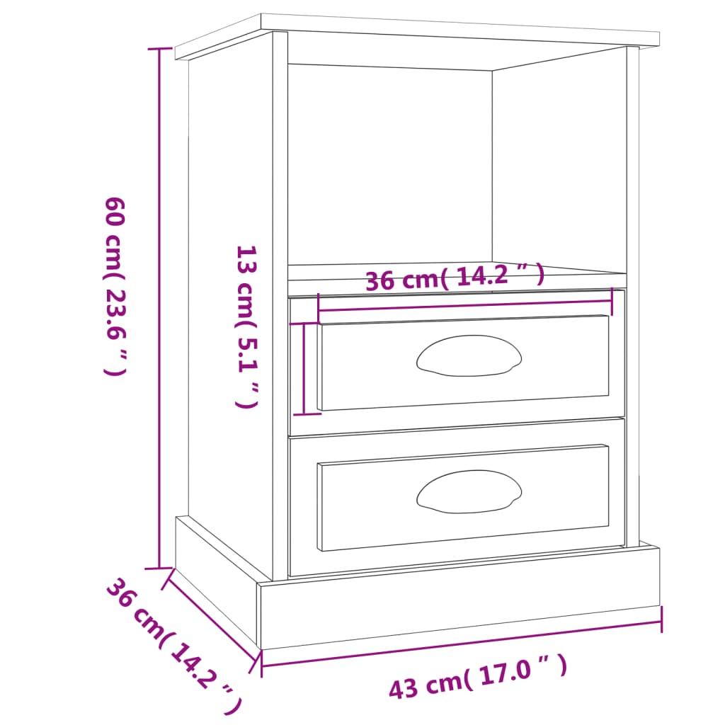 vidaXL Κομοδίνα 2 τεμ. Sonoma Δρυς 43x36x60 εκ.