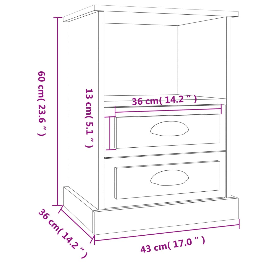 vidaXL Κομοδίνα 2 τεμ. Καφέ Δρυς 43x36x60 εκ.