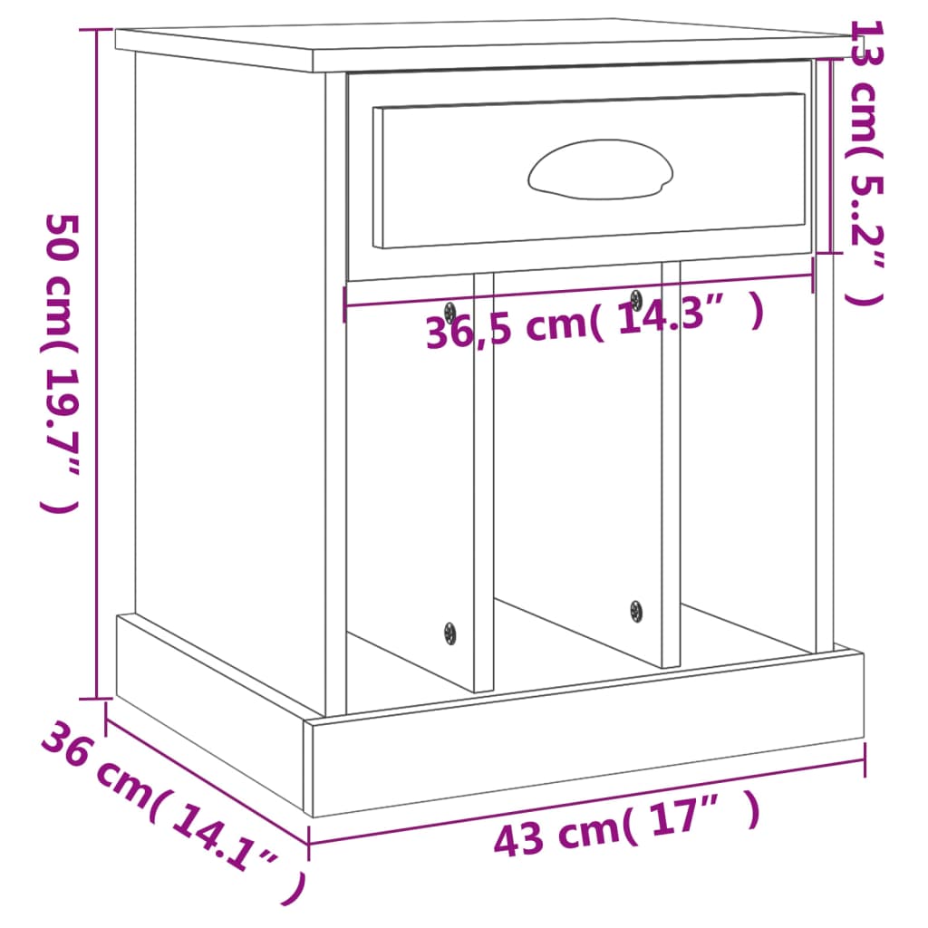 vidaXL Κομοδίνο Καφέ Δρυς 43x36x50 εκ.