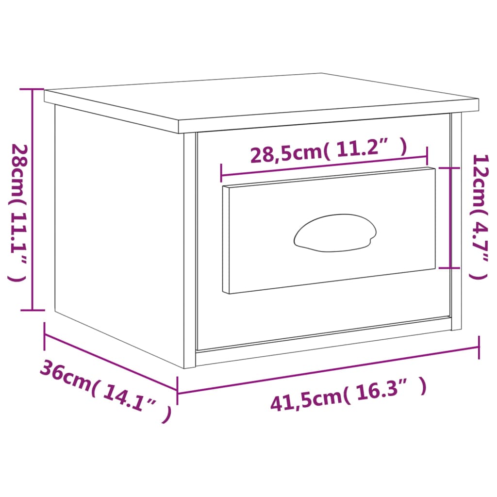 vidaXL Κομοδίνα Επιτοίχια 2 τεμ. Μαύρα 41,5x36x28 εκ.