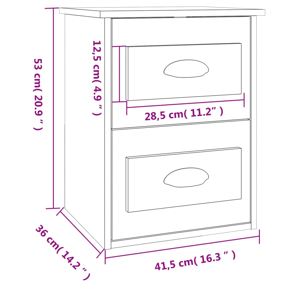 vidaXL Κομοδίνο Επιτοίχιο Λευκό 41,5 x 36 x 53 εκ.