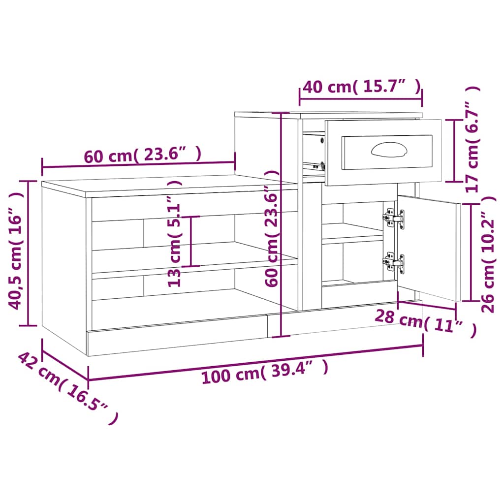vidaXL Παπουτσοθήκη Sonoma Δρυς 100x42x60 εκ. από Επεξεργασμένο Ξύλο