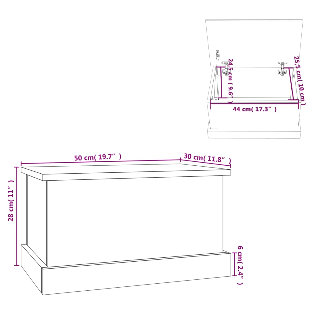 vidaXL Κουτί Αποθήκευσης Μαύρο 50x30x28 εκ. Επεξεργασμένο Ξύλο