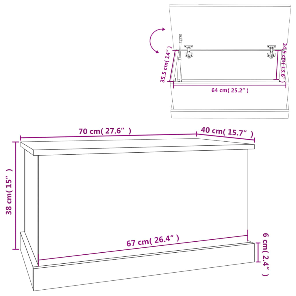 vidaXL Κουτί Αποθήκευσης Γκρι Σκυροδέματος 70x40x38 εκ. Επεξεργ. Ξύλο