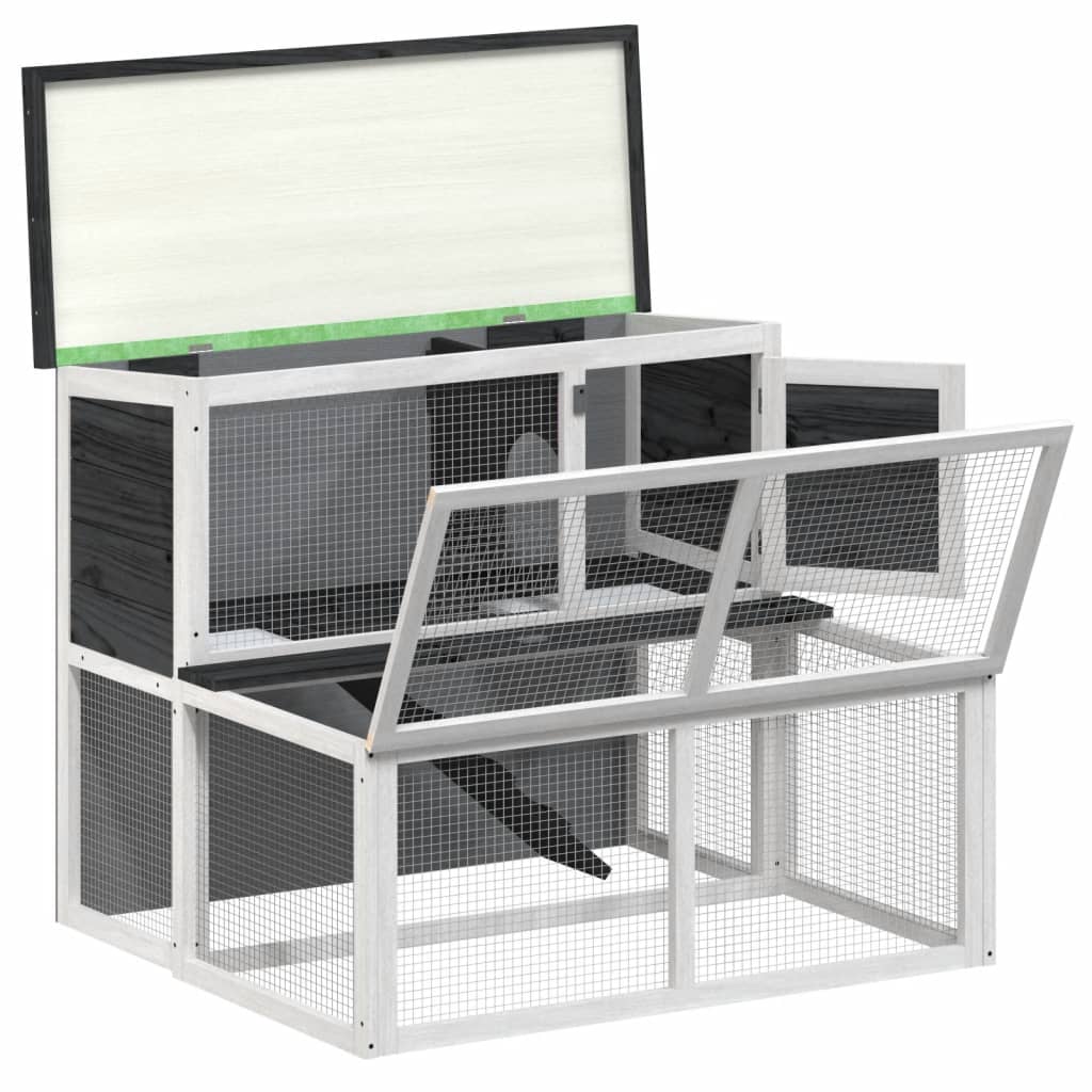 vidaXL Κλουβί Κουνελιών Γκρι 102 x 90 x 84,5 εκ. Μασίφ Ξύλο Πεύκου