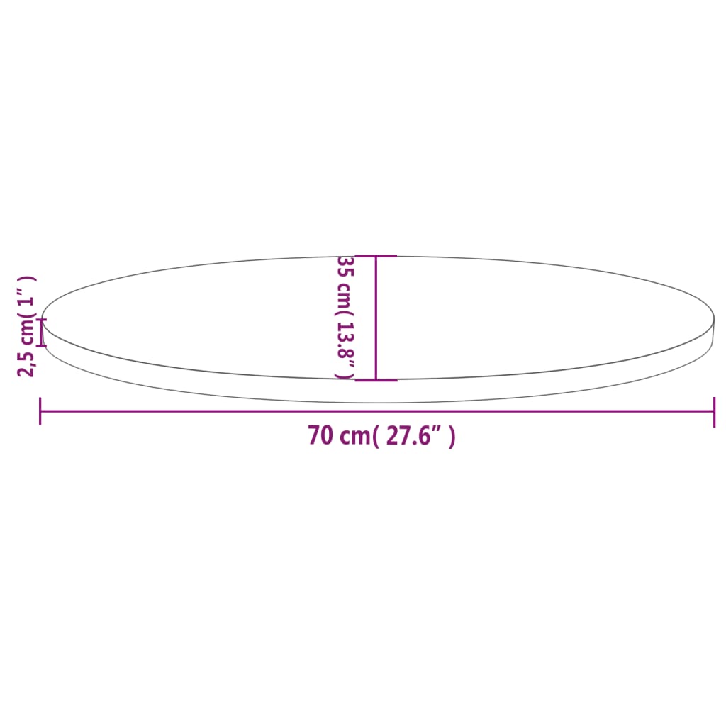 vidaXL Επιφάνεια Τραπεζιού Οβάλ 70x35x2,5 εκ. από Μασίφ Ξύλο Πεύκου