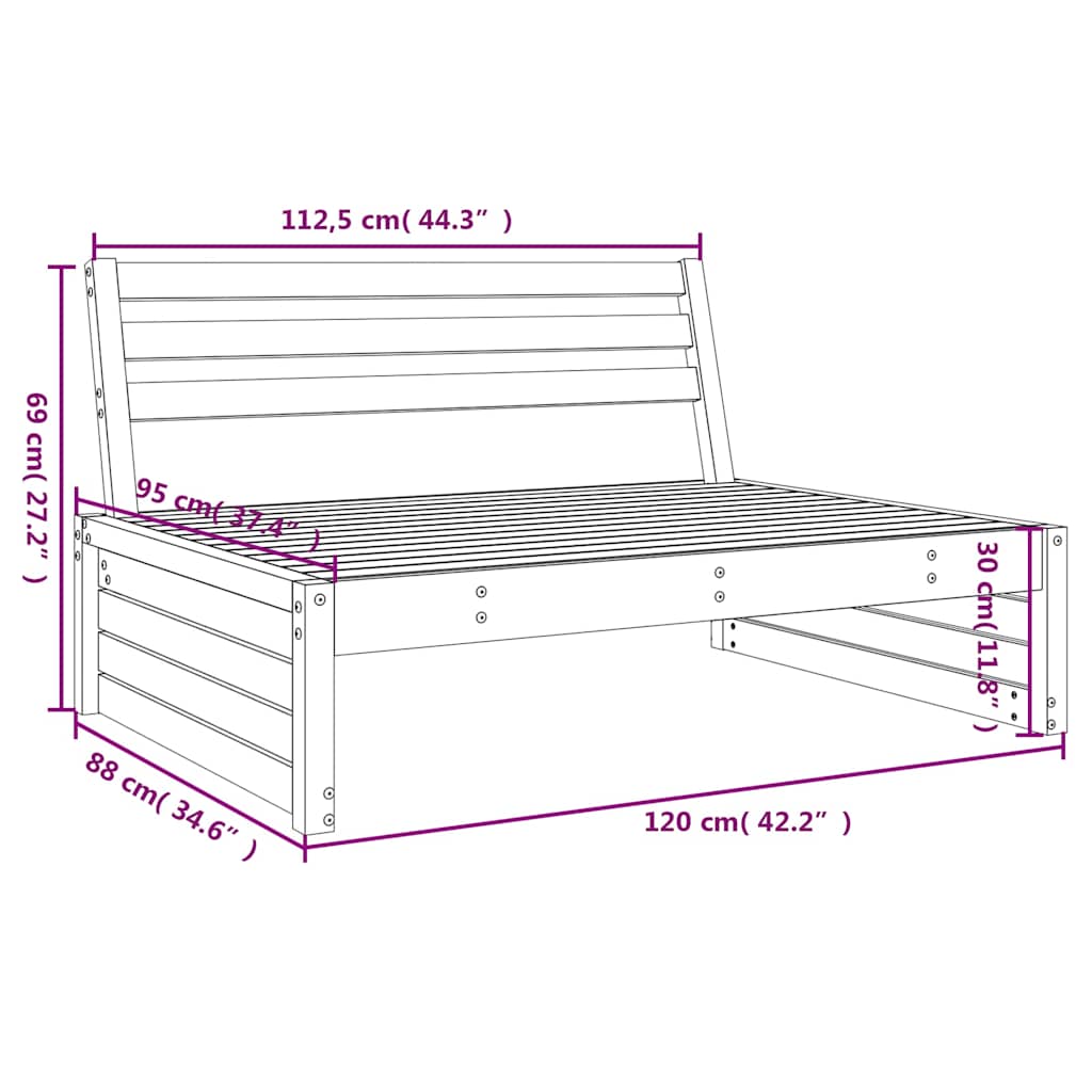 vidaXL Καναπές Κήπου Μεσαίος 120 x 80 εκ. από Μασίφ Ξύλο Πεύκου
