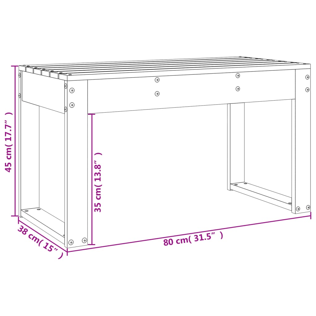 vidaXL Παγκάκι Κήπου Μαύρο 80 x 38 x 45 εκ. από Μασίφ Ξύλο Πεύκου