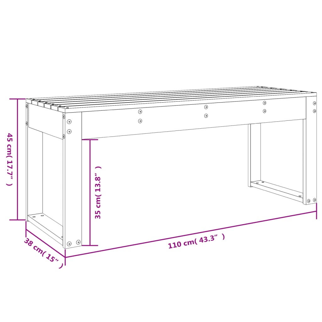 vidaXL Παγκάκι Κήπου 110 x 38 x 45 εκ. από Μασίφ Ξύλο Πεύκου