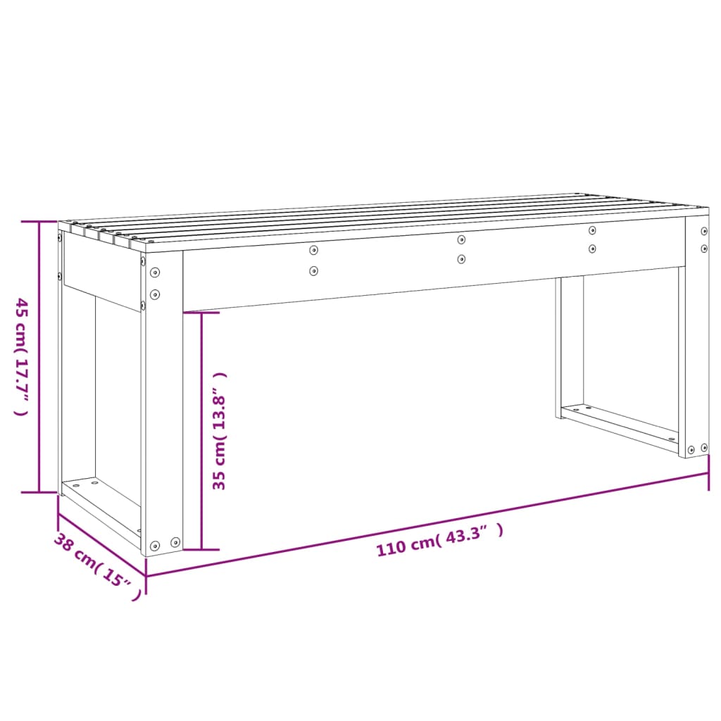 vidaXL Πάγκος Κήπου Μελί 110x38x45 εκ. από Μασίφ Ξύλο Πεύκου