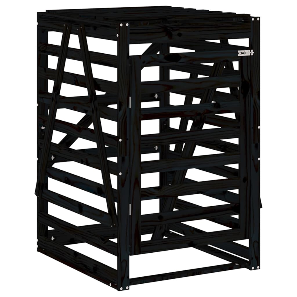 vidaXL Αποθ. Τροχήλατου Κάδου Μαύρη 84x90x128,5 εκ. Μασίφ Ξύλο Πεύκου