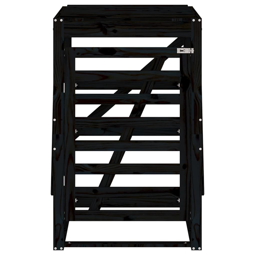 vidaXL Αποθ. Τροχήλατου Κάδου Μαύρη 84x90x128,5 εκ. Μασίφ Ξύλο Πεύκου