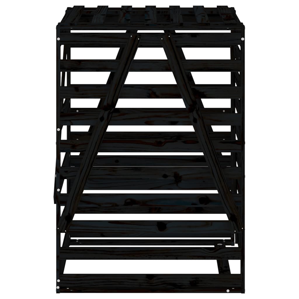 vidaXL Αποθ. Τροχήλατου Κάδου Μαύρη 84x90x128,5 εκ. Μασίφ Ξύλο Πεύκου