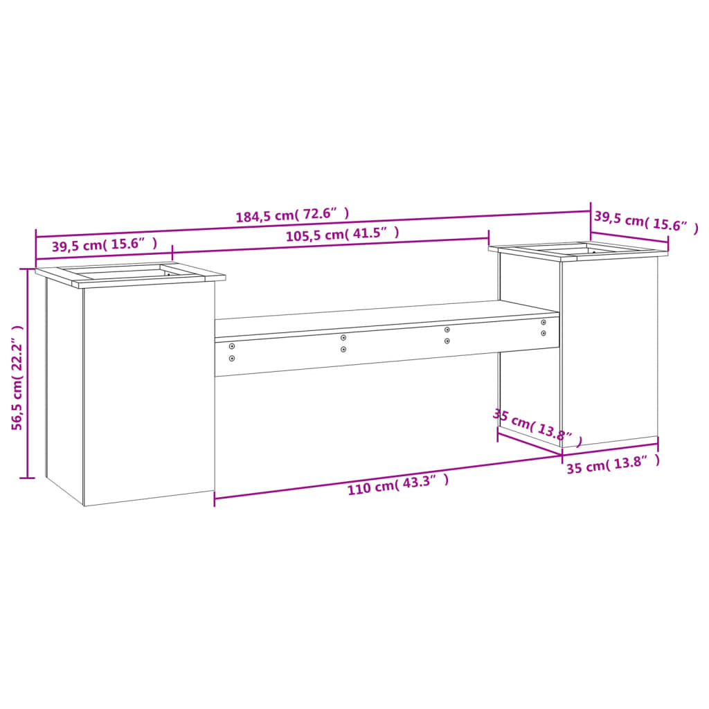 vidaXL Ζαρντινιέρα Παγκάκι 184,5x39,5x56,5 εκ. από Μασίφ Ξύλο Douglas