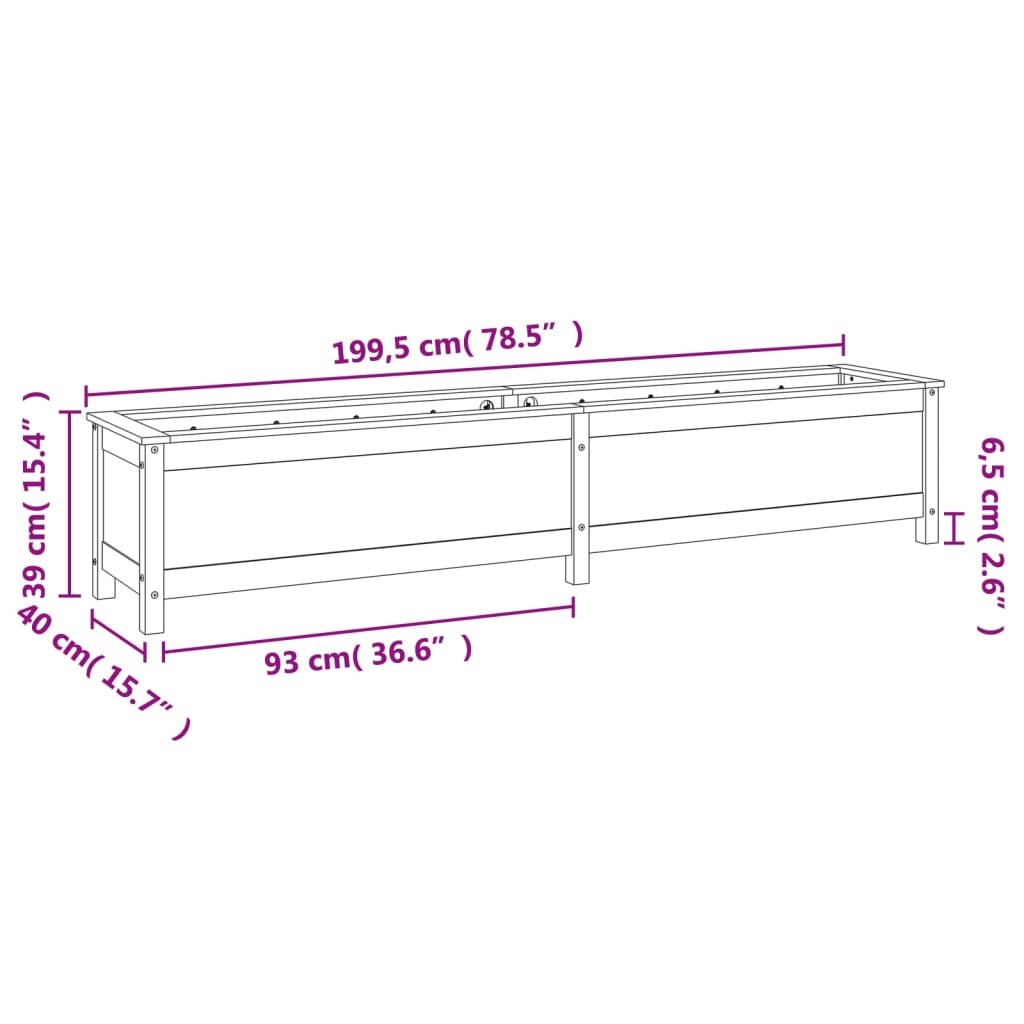 vidaXL Ζαρντινιέρα Υπερυψωμένη Λευκή 199,5x40x39 εκ. Μασίφ Ξύλο Πεύκου