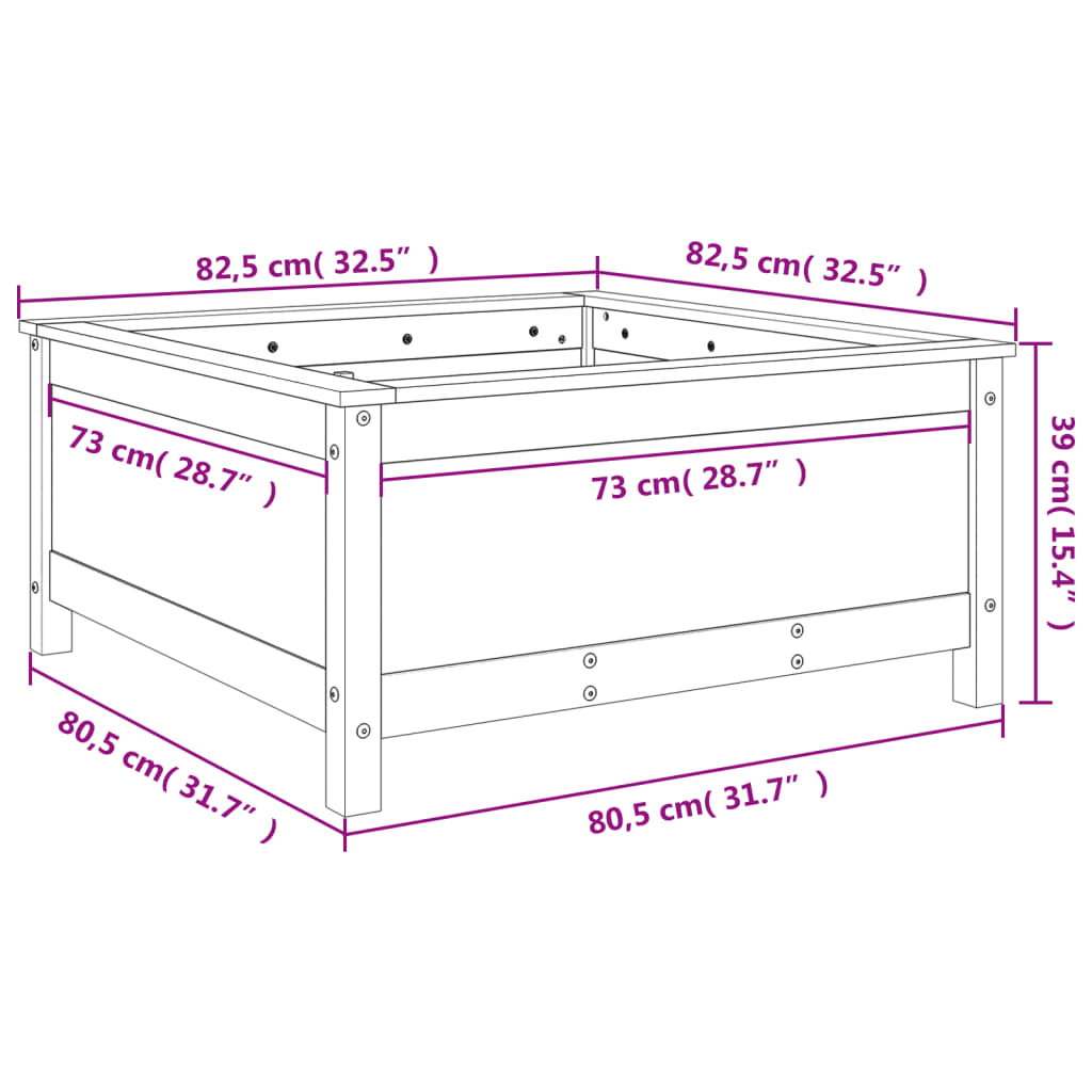 vidaXL Ζαρντινιέρα 82,5 x 82,5 x 39 εκ. από Μασίφ Ξύλο Πεύκου