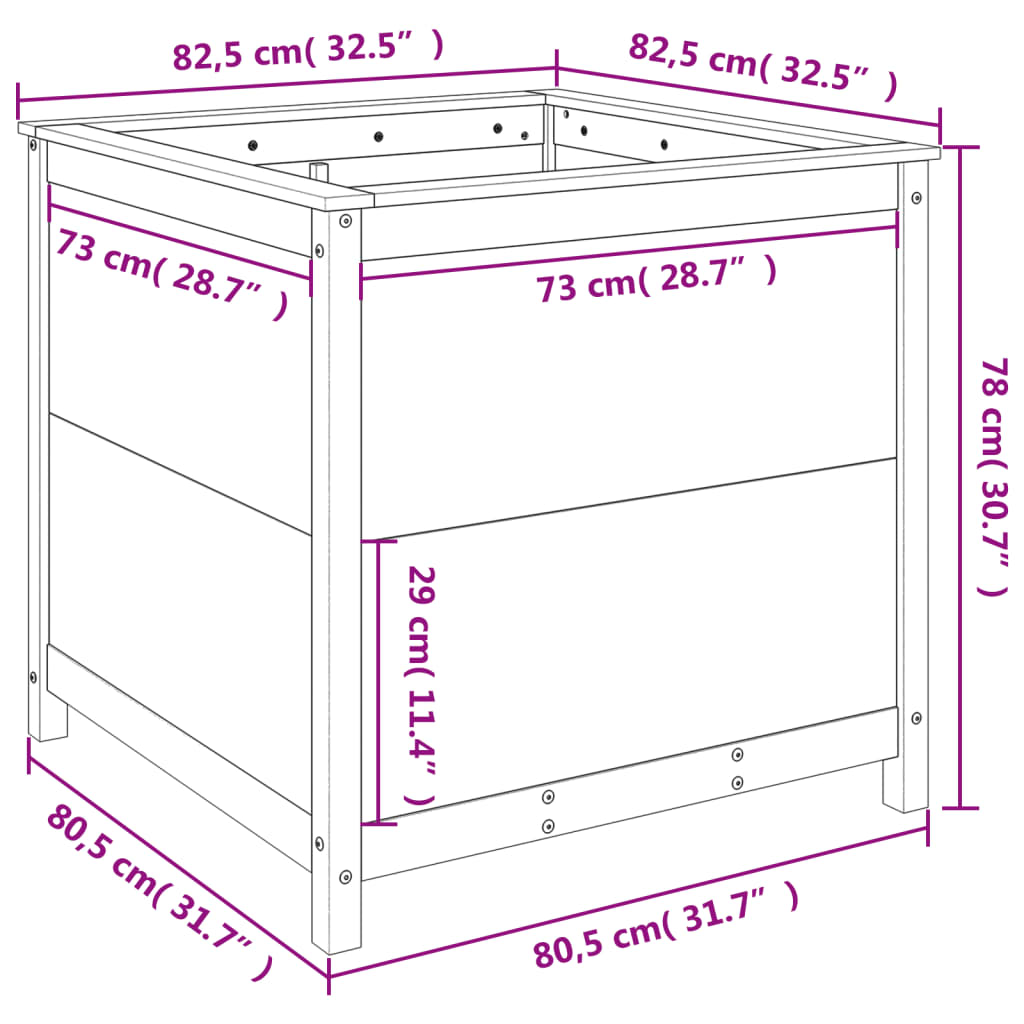 vidaXL Ζαρντινιέρα 82,5 x 82,5 x 78 εκ. από Μασίφ Ξύλο Πεύκου