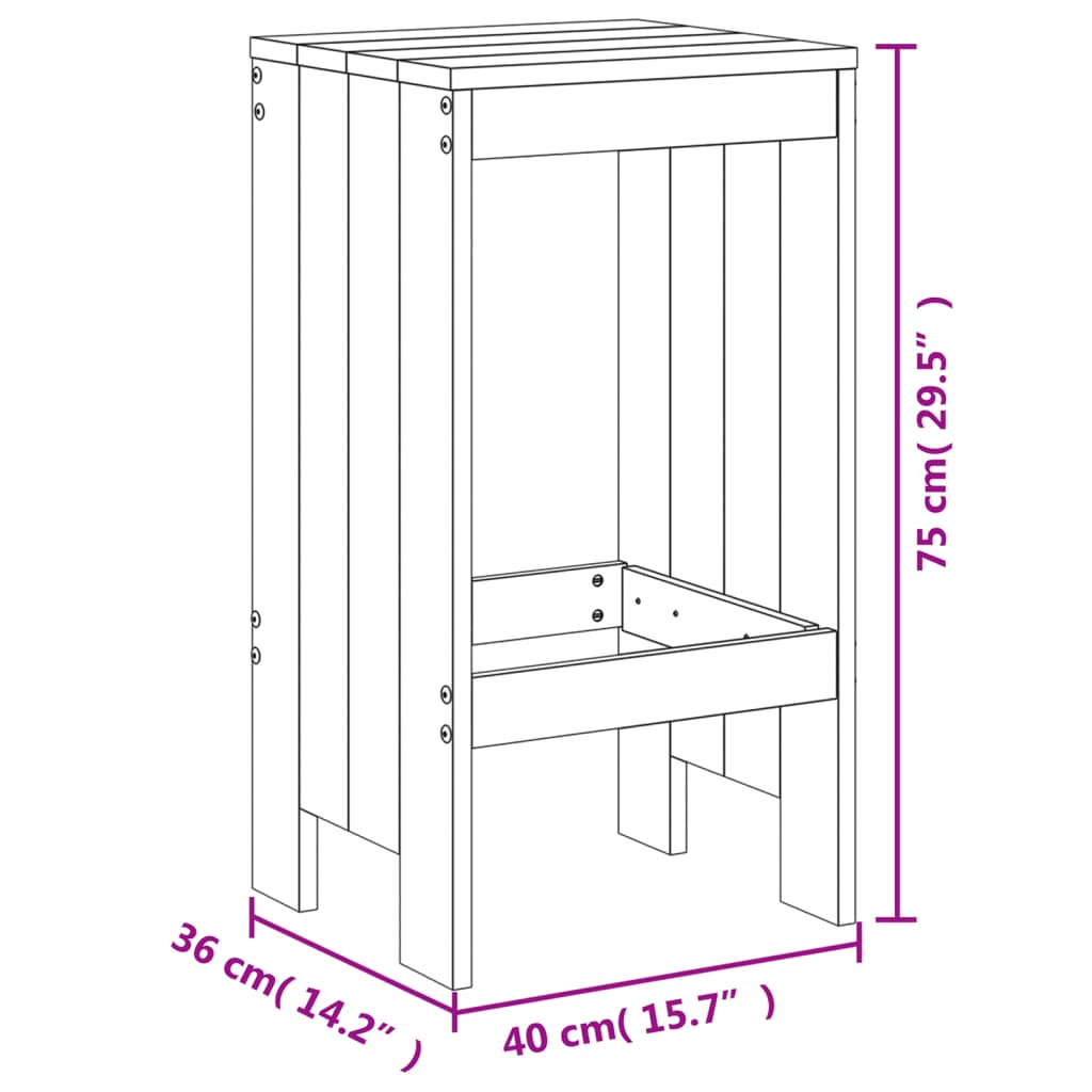 vidaXL Σκαμπό Μπαρ 2 τεμ. 40 x 36 x 75εκ. από Μασίφ Ξύλο Ψευδοτσούγκας