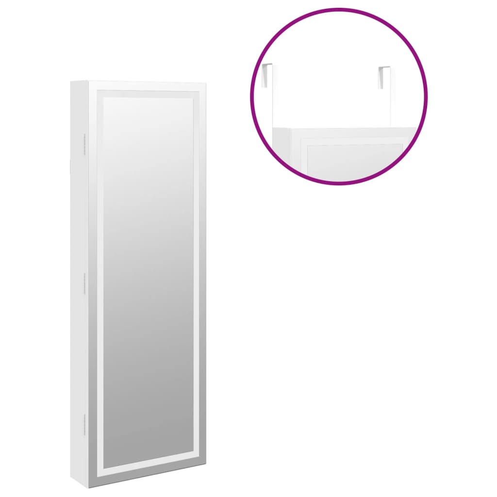 vidaXL Έπιπλο Κοσμημάτων με Καθρέφτη/LED Φώτα Επιτοίχιο Λευκό