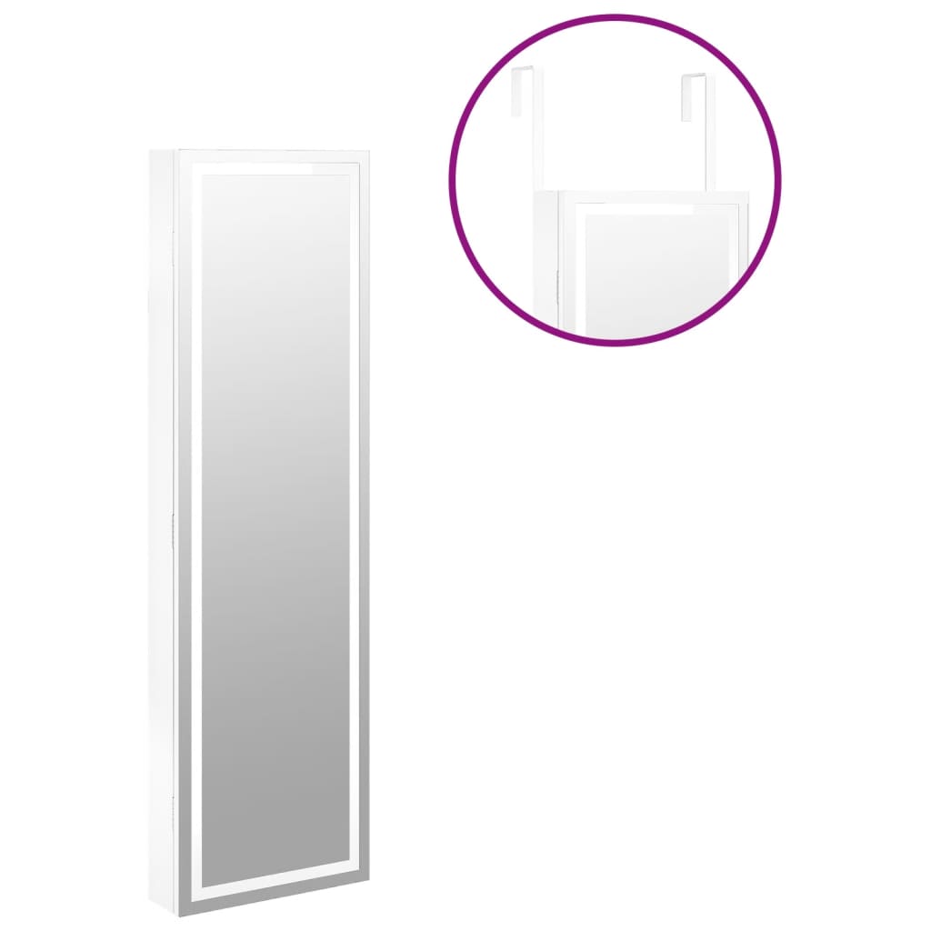 vidaXL Έπιπλο Κοσμημάτων με Καθρέφτη/LED Φώτα Επιτοίχιο Λευκό