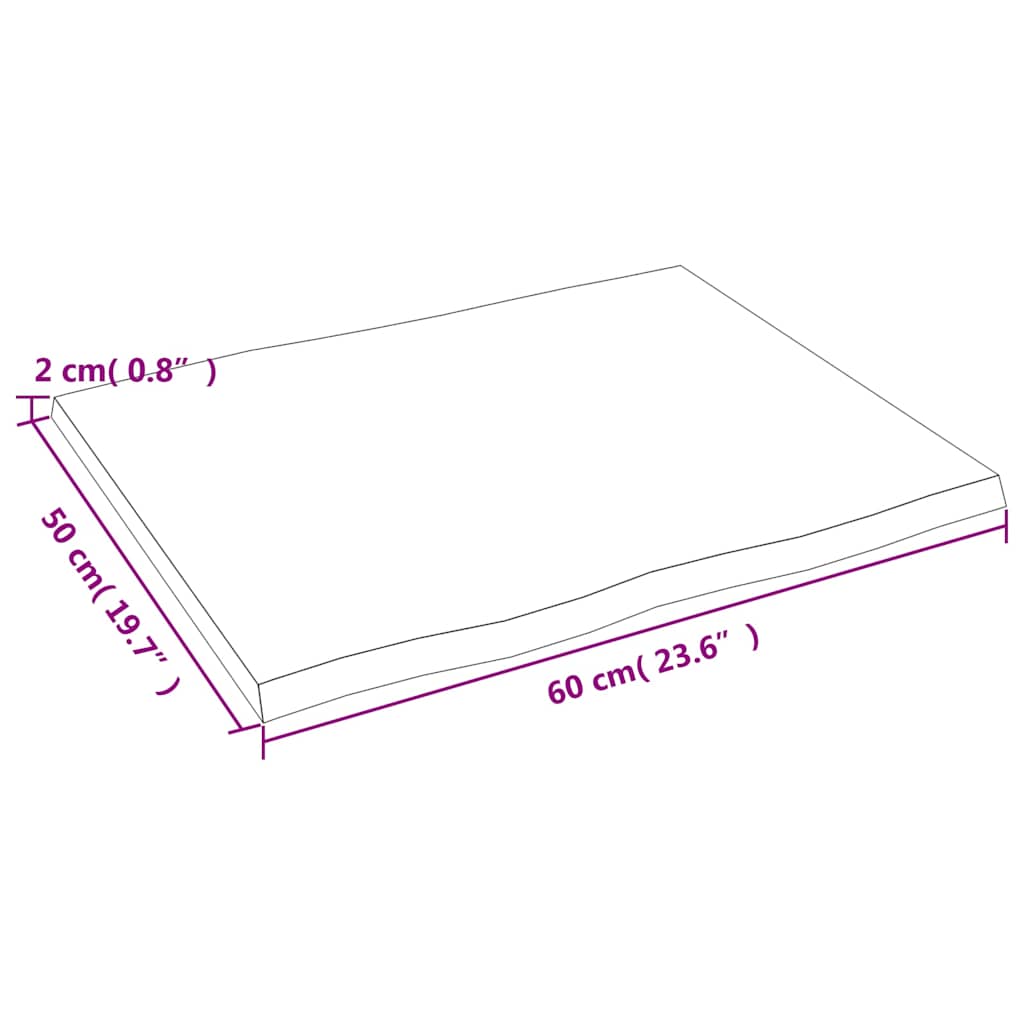 vidaXL Επιφ Τραπεζιού Αν Καφέ 60x50x2εκ. Επ Μασίφ Ξύλο Δρυός Live Edge