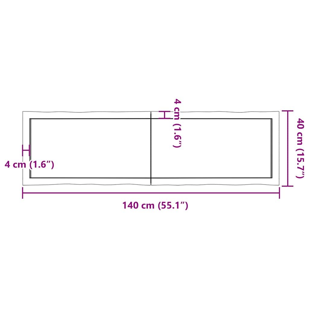 vidaXL Επιφ Τραπεζιού Αν Καφέ 140x40x(2-4)εκ.Ακατέργ. Μασίφ Ξύλο Δρυός