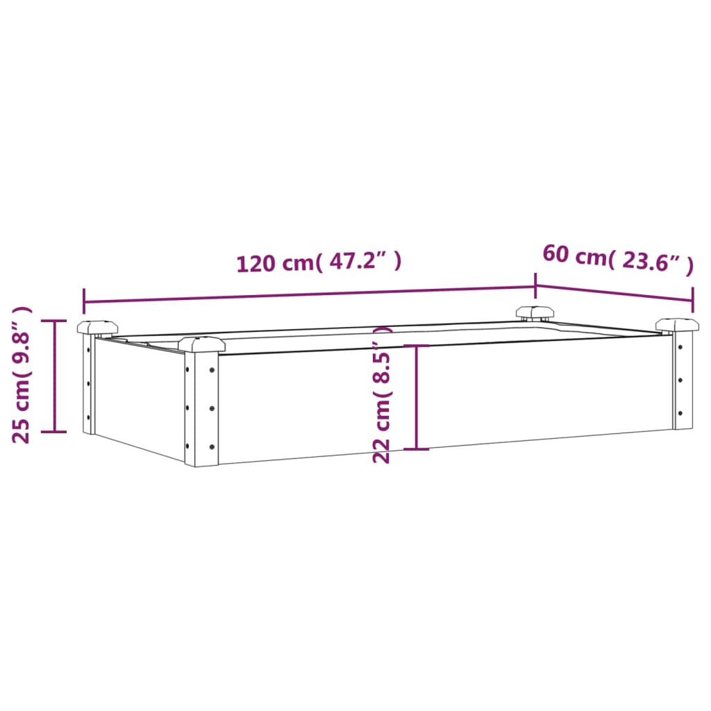 vidaXL Ζαρντινιέρα Υπερυψ. με Επένδυση 120x60x25 εκ. Μασίφ Ξύλο Ελάτης