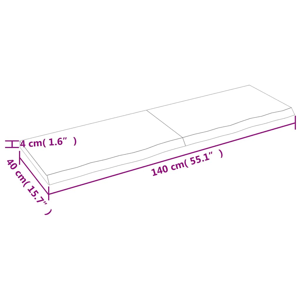 vidaXL Επιφ Τραπεζιού Αν Καφέ 140x40x(2-4)εκ. Επεξ. Μασίφ Ξύλο Δρυός